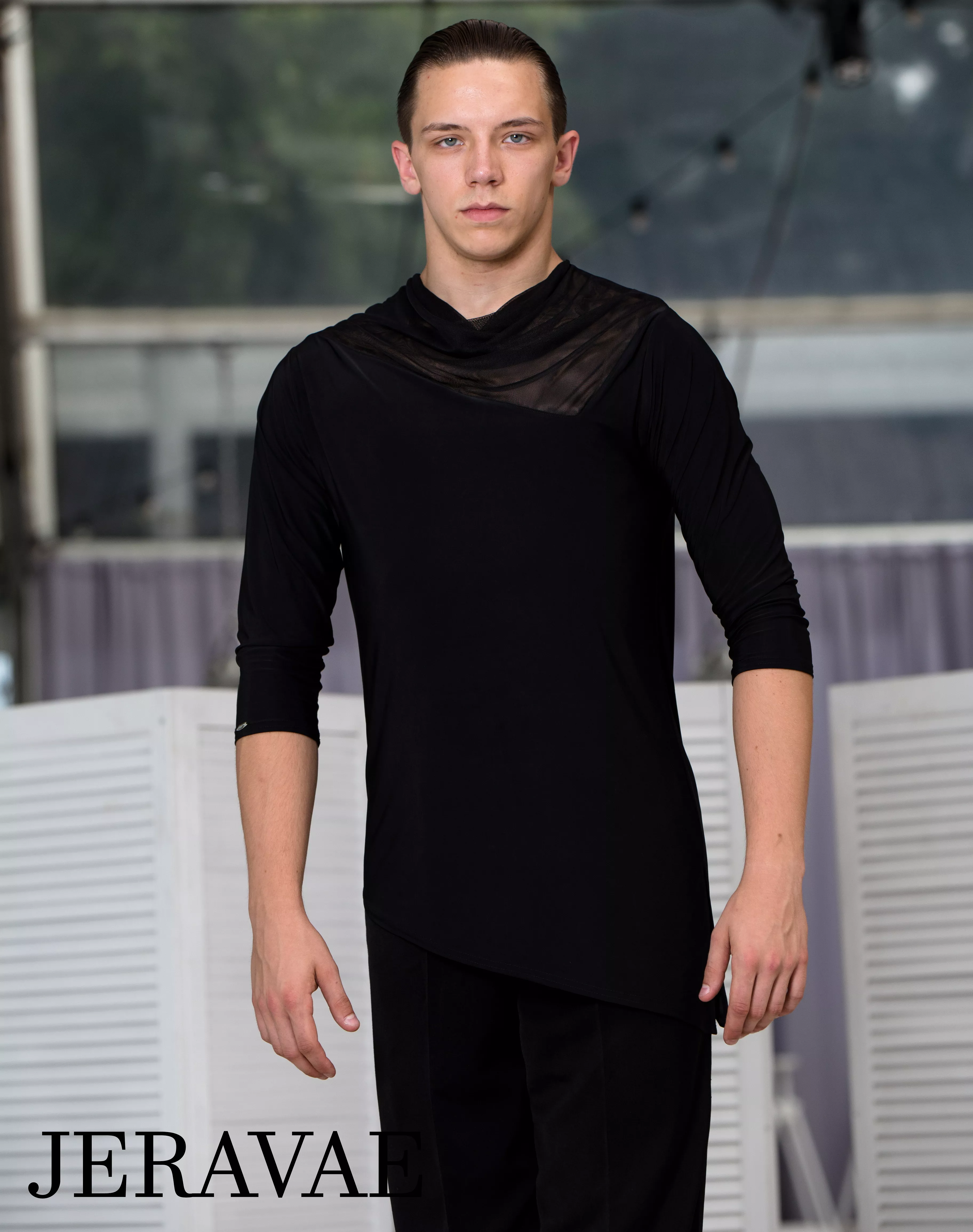 Senga Dancewear KAMET Men's Loose Turtleneck Tuck Out Style Latin Shirt Available in Cream and Black M073 in Stock