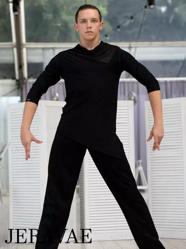 Senga Dancewear KAMET Men's Loose Turtleneck Tuck Out Style Latin Shirt Available in Cream and Black M073 in Stock