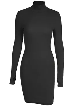 Sexy Solid Turtleneck Skinny Mini Dress Women Rib Knit Keep Warm Long Sleeve Slim Dress Streetwear