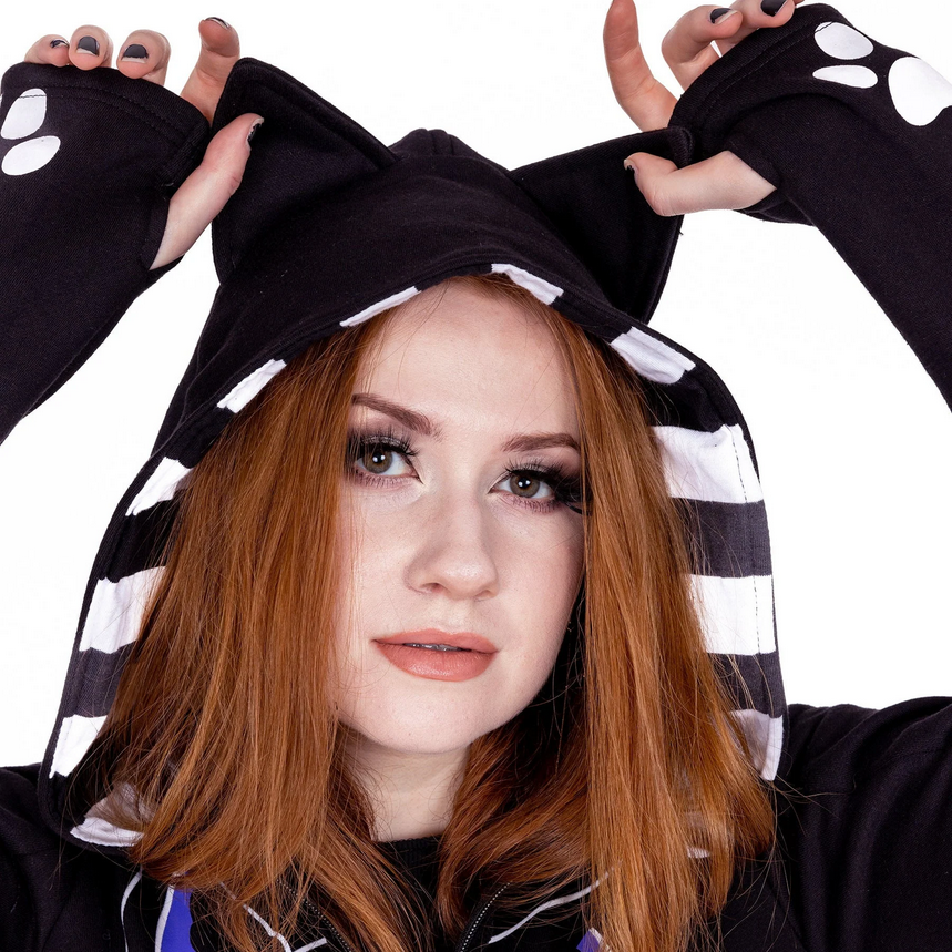 SKELETON CAT HOOD - BLACK