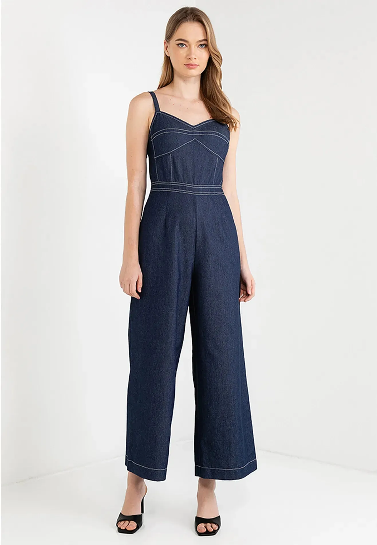 Sleeveless Padded Denim Jumpsuit