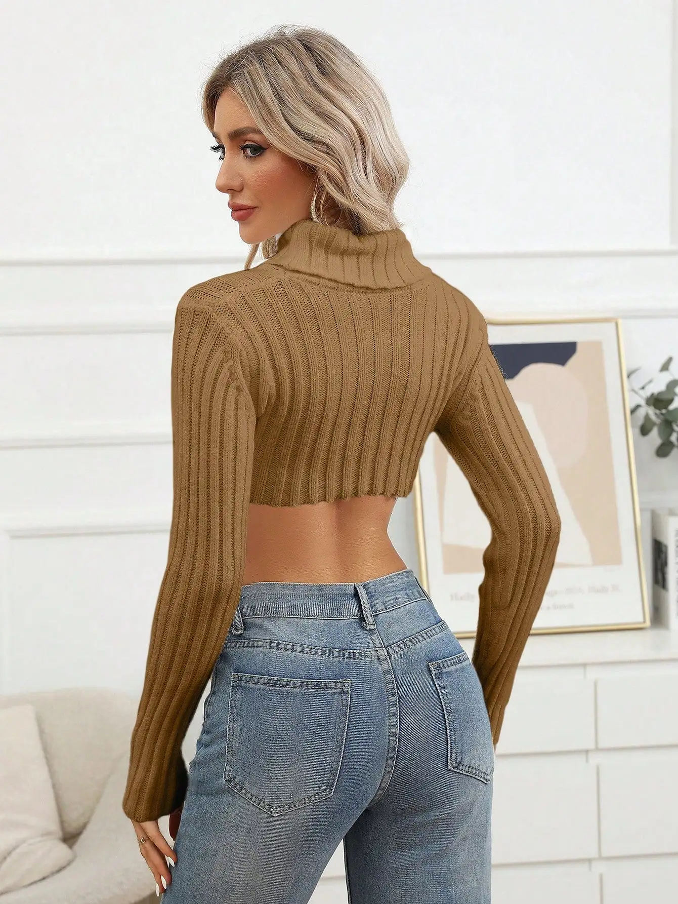 Solid Asymmetrical Hem Crop Sweater