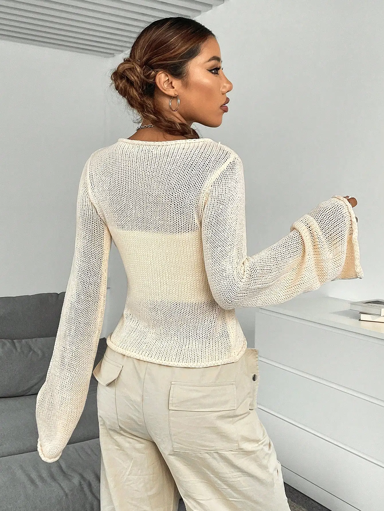 Solid Flare Sleeve Sweater