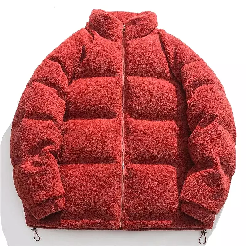 Solid Lambswool Parka Winter Men Clothing Unisex Cotton Coat Hip Hop Zipper Thick Men's Jacket