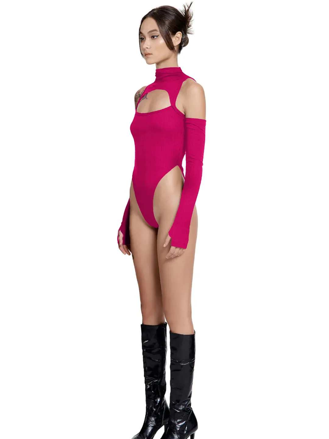 Stretchable Ribbed Cut-out Bodysuit