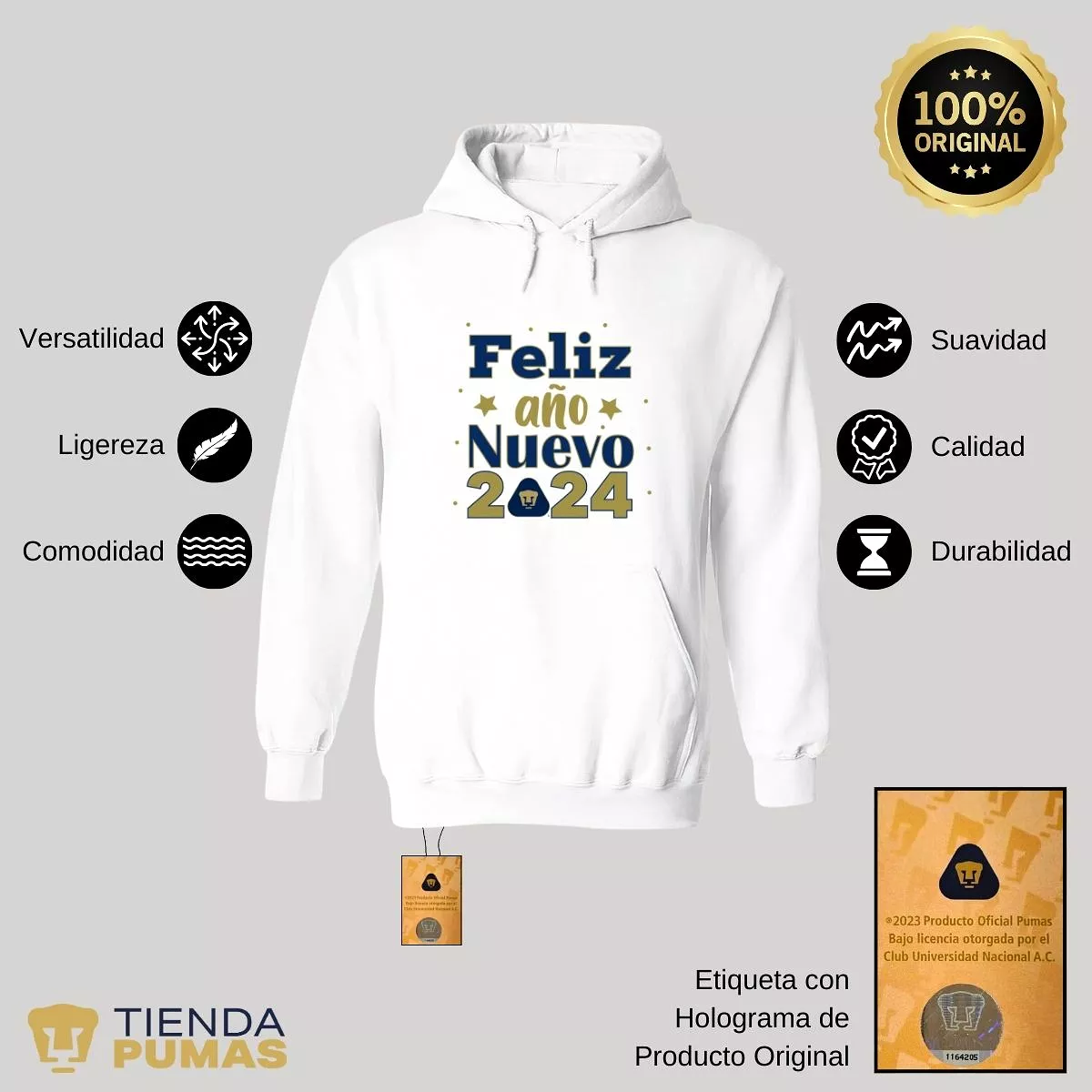 Sudadera Hombre Hoodie Pumas UNAM Feliz Ao Nuevo