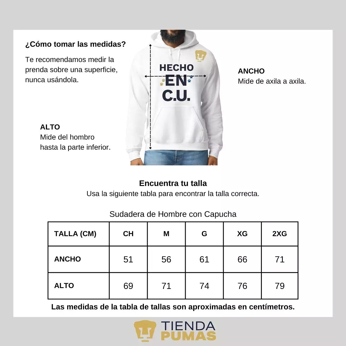 Sudadera Hombre Hoodie Pumas UNAM Hecho en C.U.