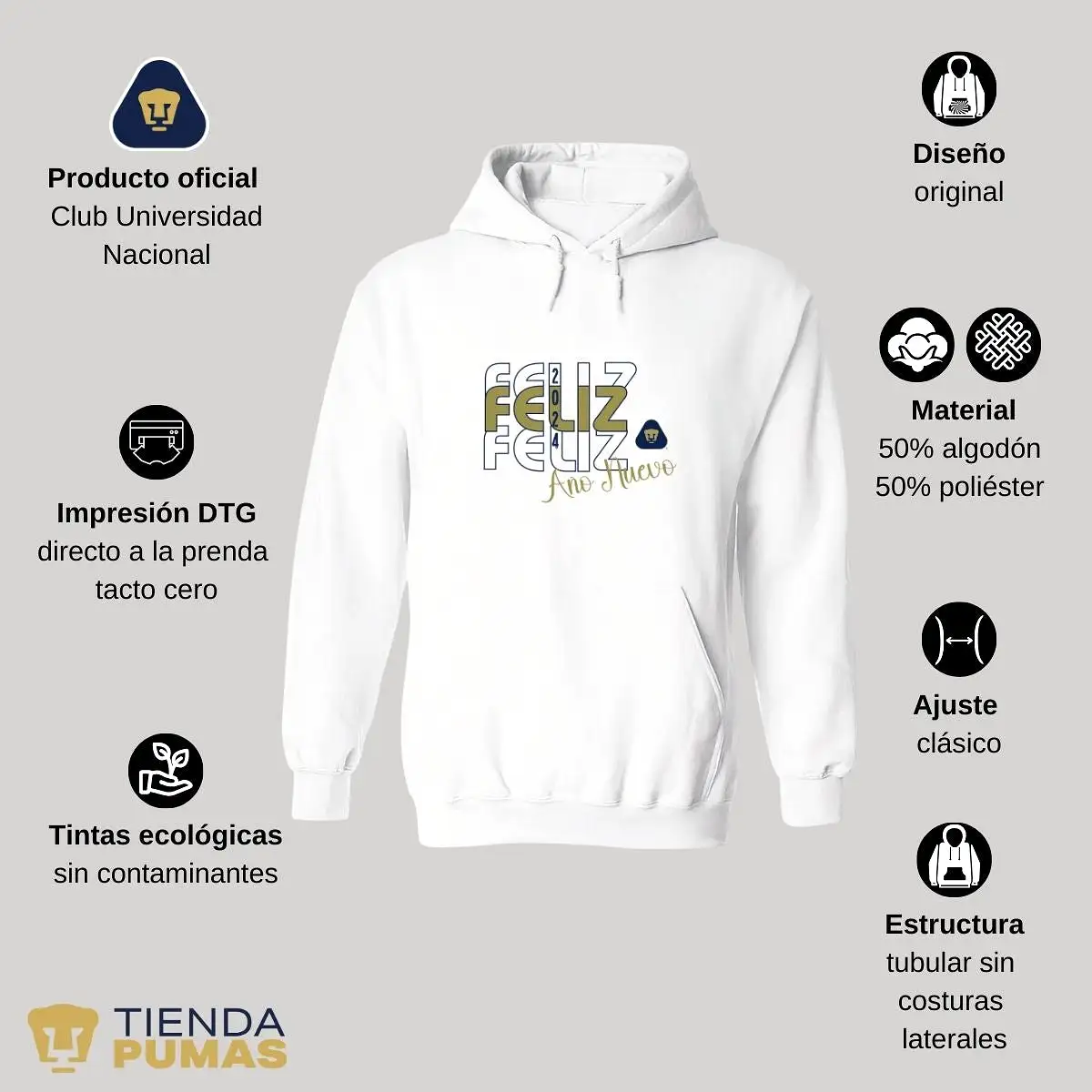 Sudadera Hombre Hoodie Pumas UNAM Nuevo Ao