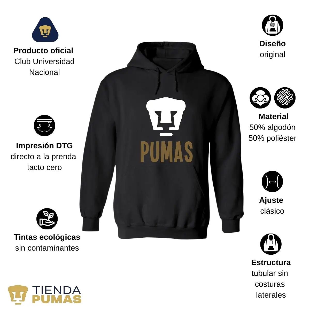 Sudadera Mujer Hoodie Pumas UNAM Logo Pumas