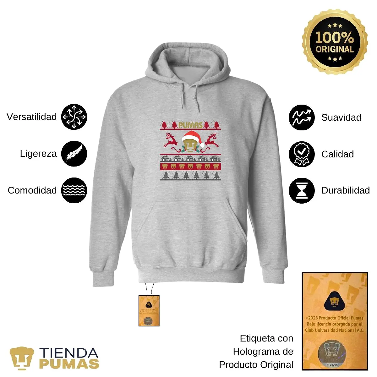 Sudadera Mujer Hoodie  Pumas UNAM Navidad Renos