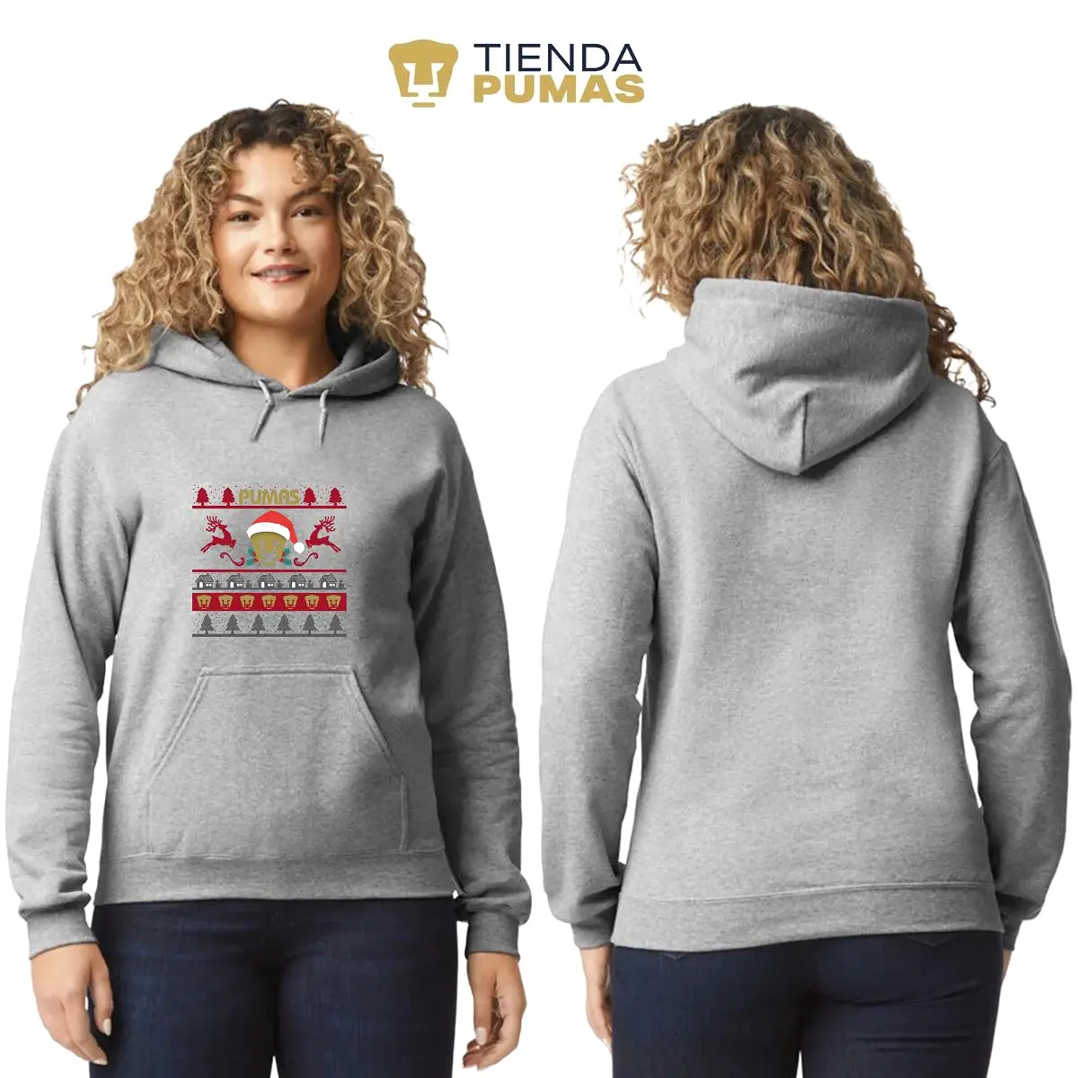 Sudadera Mujer Hoodie  Pumas UNAM Navidad Renos