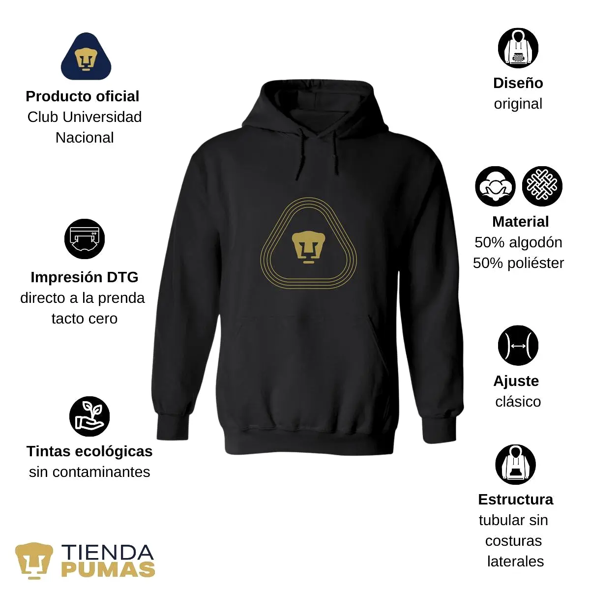 Sudadera para Hombre Hoodie Pumas UNAM Logo Líneas