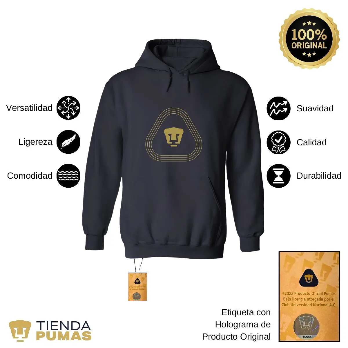 Sudadera para Hombre Hoodie Pumas UNAM Logo Líneas