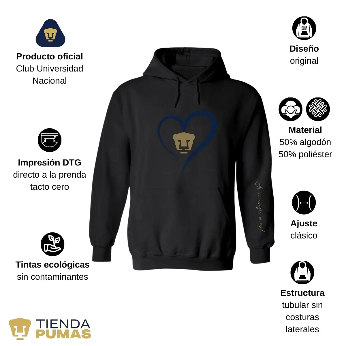 Sudadera para Mujer Hoodie Pumas UNAM Corazón Azul