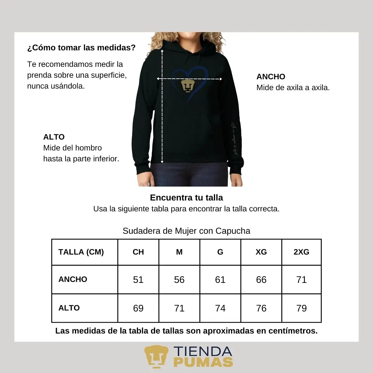 Sudadera para Mujer Hoodie Pumas UNAM Corazón Azul