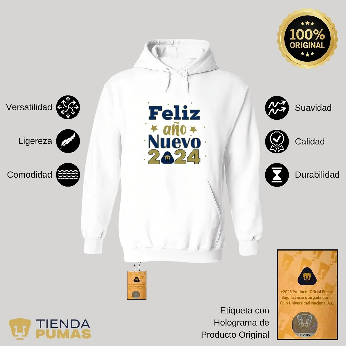 Sudadera Para Mujer Hoodie Pumas UNAM Feliz Ao Nuevo