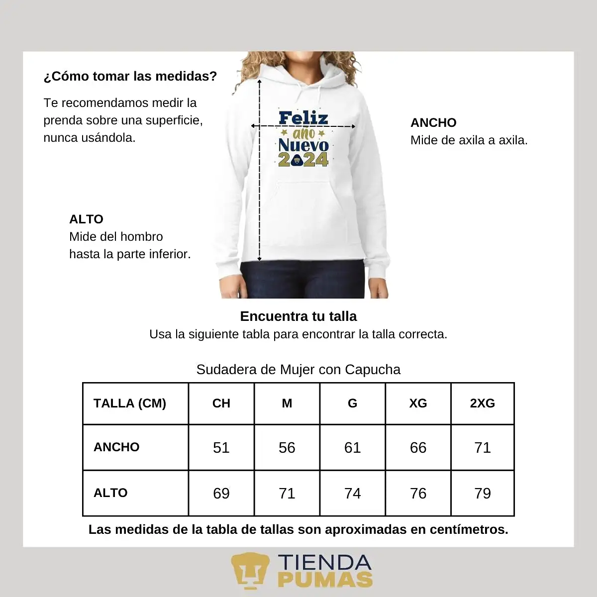 Sudadera Para Mujer Hoodie Pumas UNAM Feliz Ao Nuevo