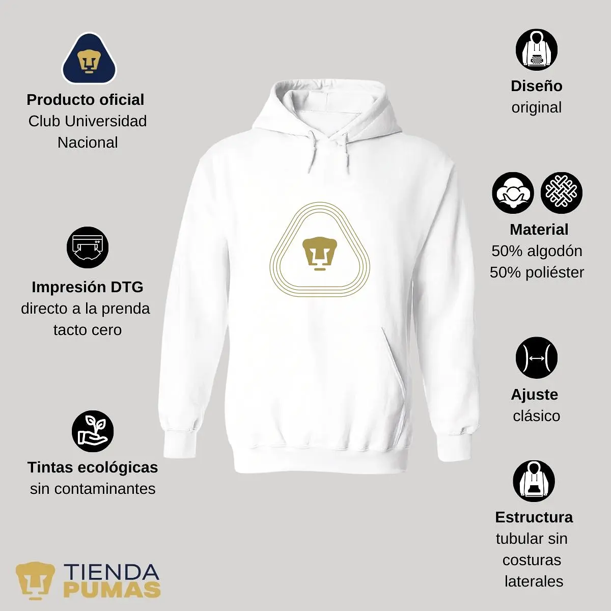 Sudadera para Mujer Hoodie Pumas UNAM Logo Líneas