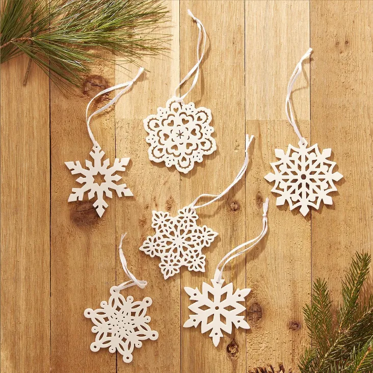 Two's Company Snow White Porcelain Snow Flake Ornaments