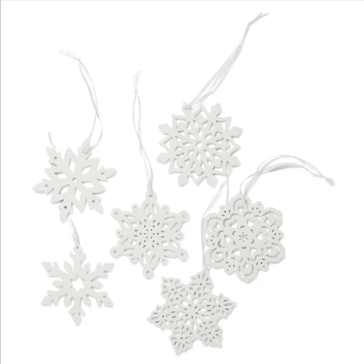 Two's Company Snow White Porcelain Snow Flake Ornaments