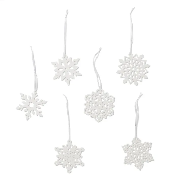 Two's Company Snow White Porcelain Snow Flake Ornaments