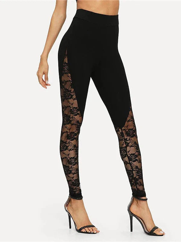 Versatile Women's Black Lace Tights Leggings