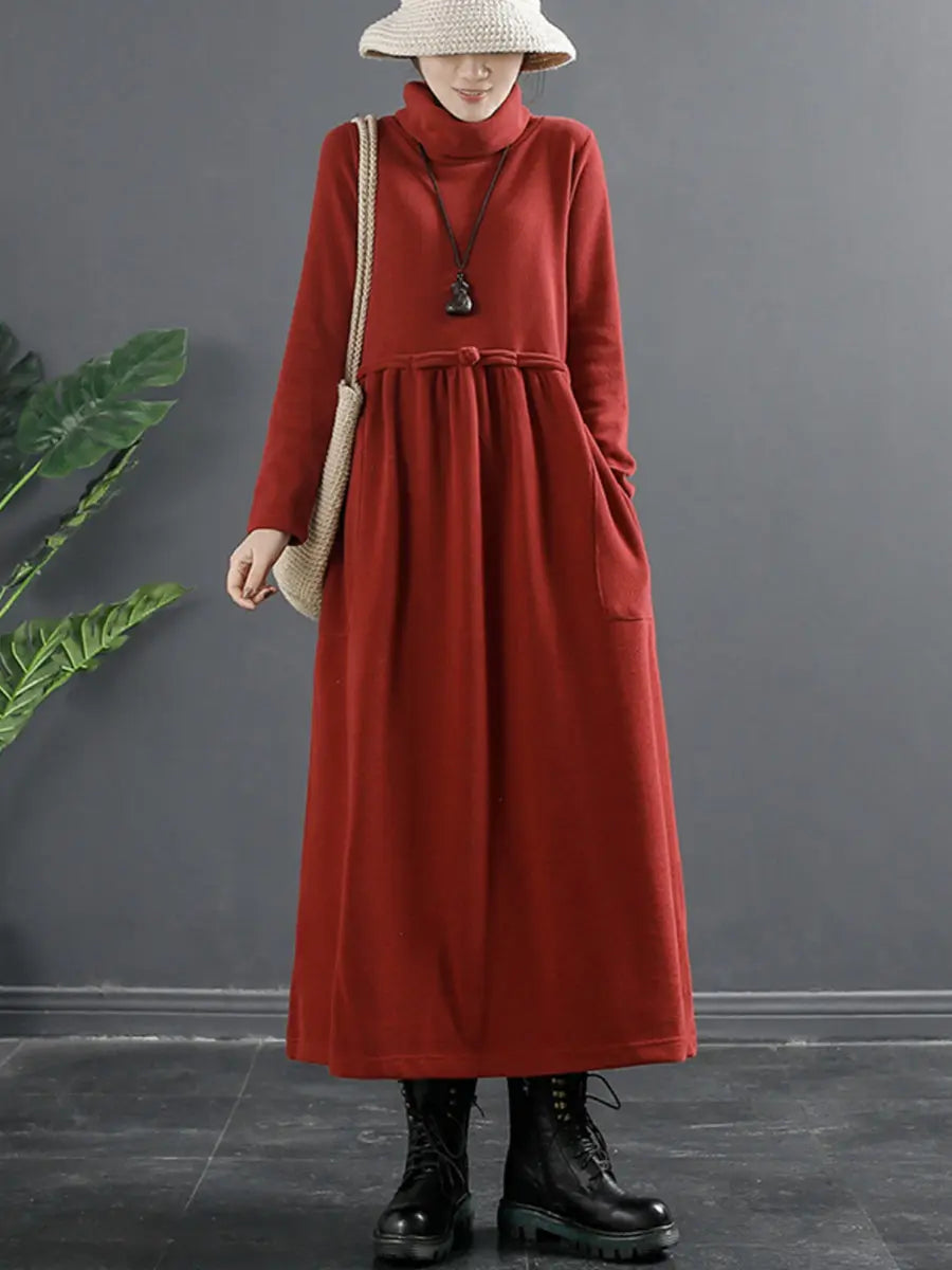 Women Turtleneck Draped Long Dress