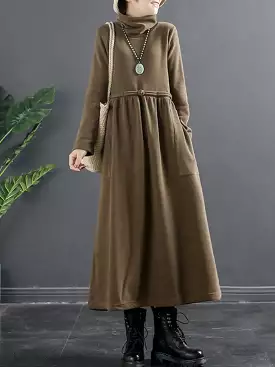 Women Turtleneck Draped Long Dress