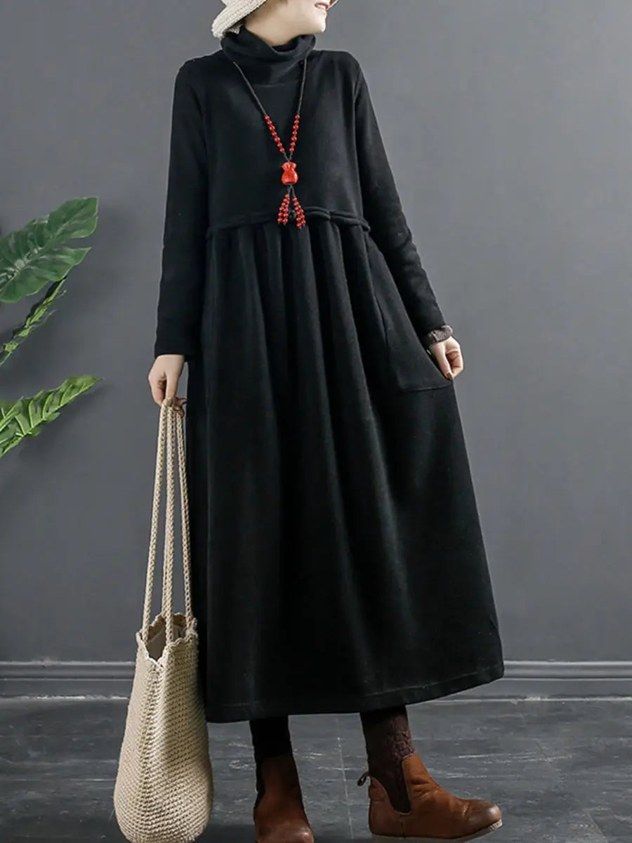 Women Turtleneck Draped Long Dress