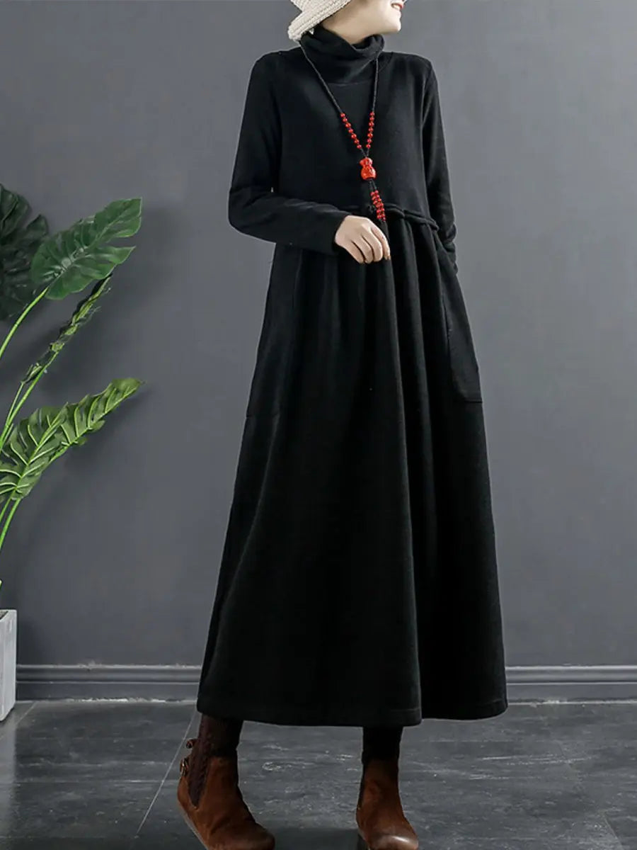 Women Turtleneck Draped Long Dress