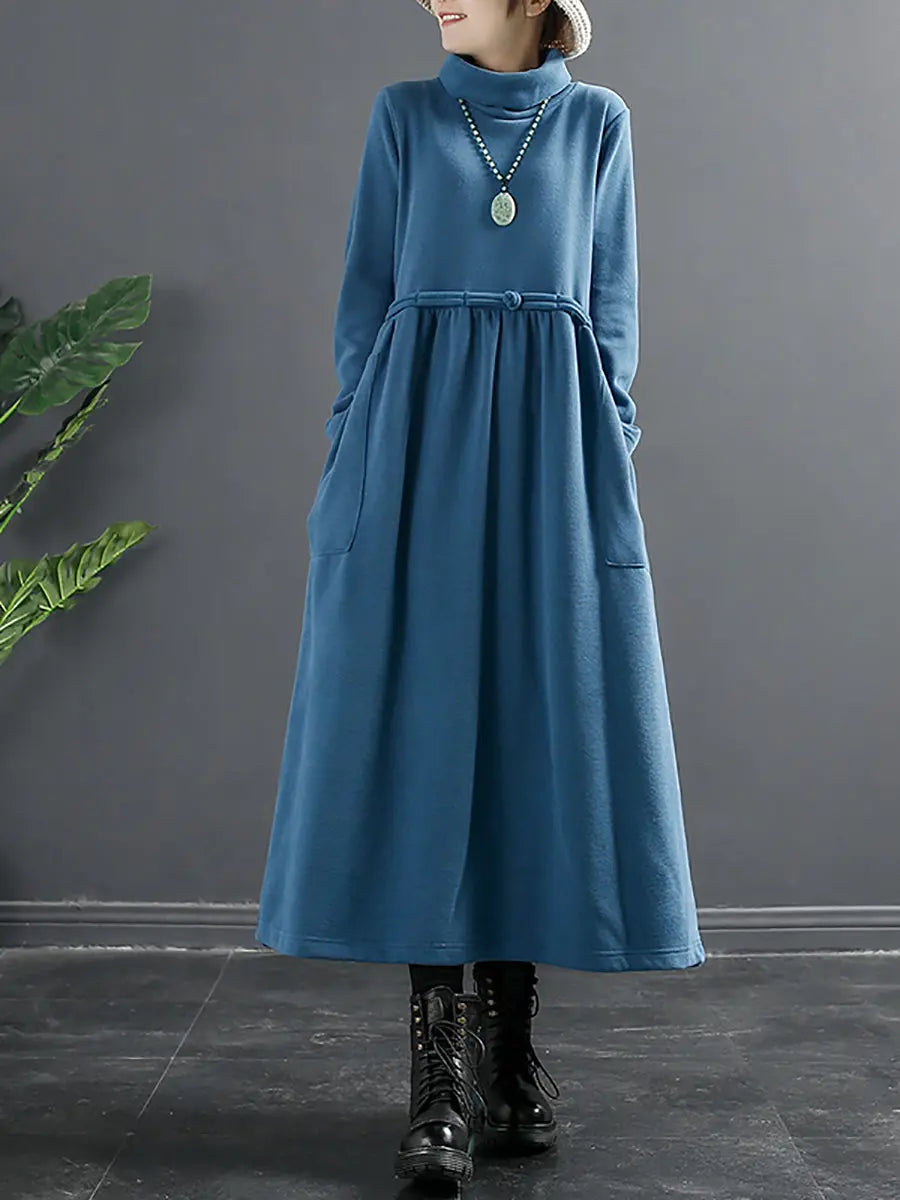 Women Turtleneck Draped Long Dress