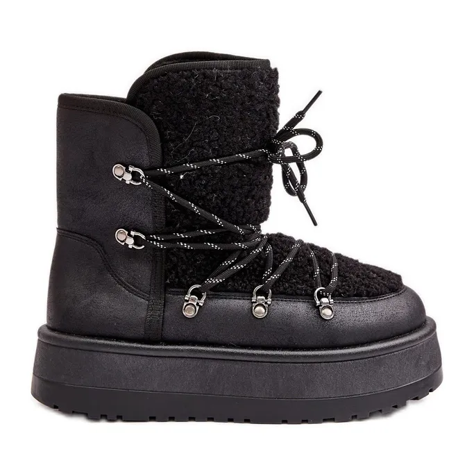 Women's Snow Boots On The Platform With Lacing Black Riaviana