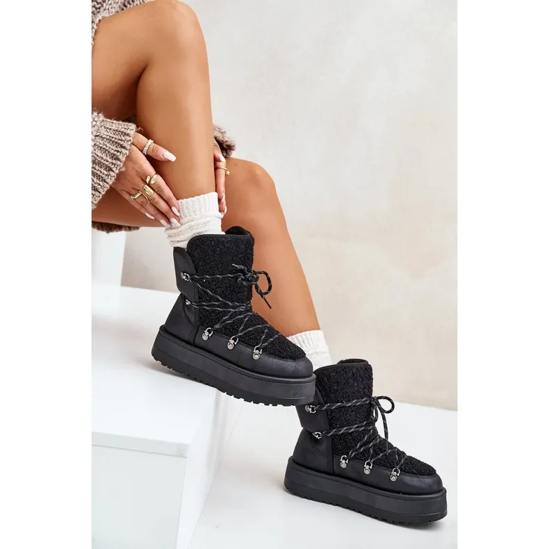 Women's Snow Boots On The Platform With Lacing Black Riaviana