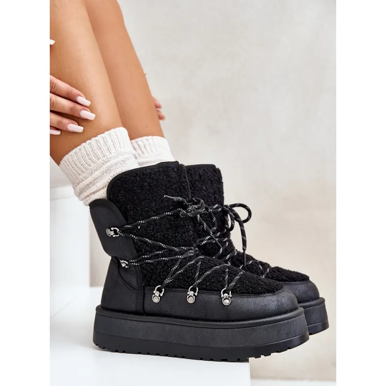 Women's Snow Boots On The Platform With Lacing Black Riaviana