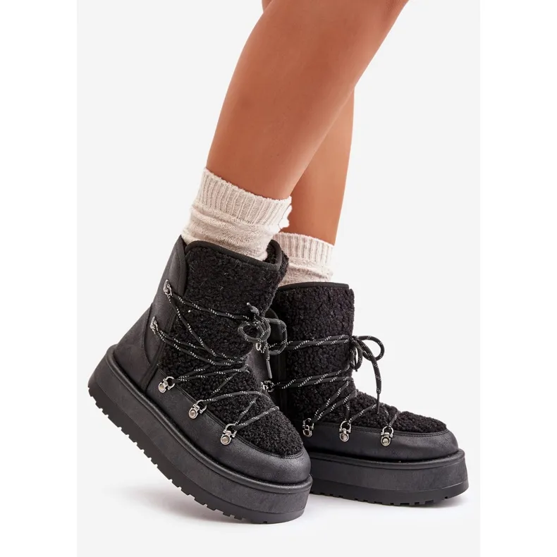 Women's Snow Boots On The Platform With Lacing Black Riaviana