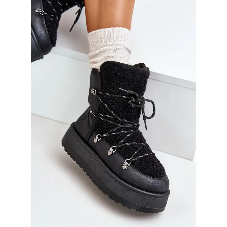 Women's Snow Boots On The Platform With Lacing Black Riaviana