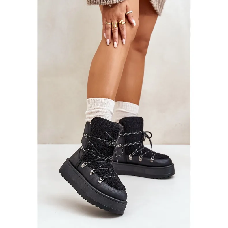 Women's Snow Boots On The Platform With Lacing Black Riaviana