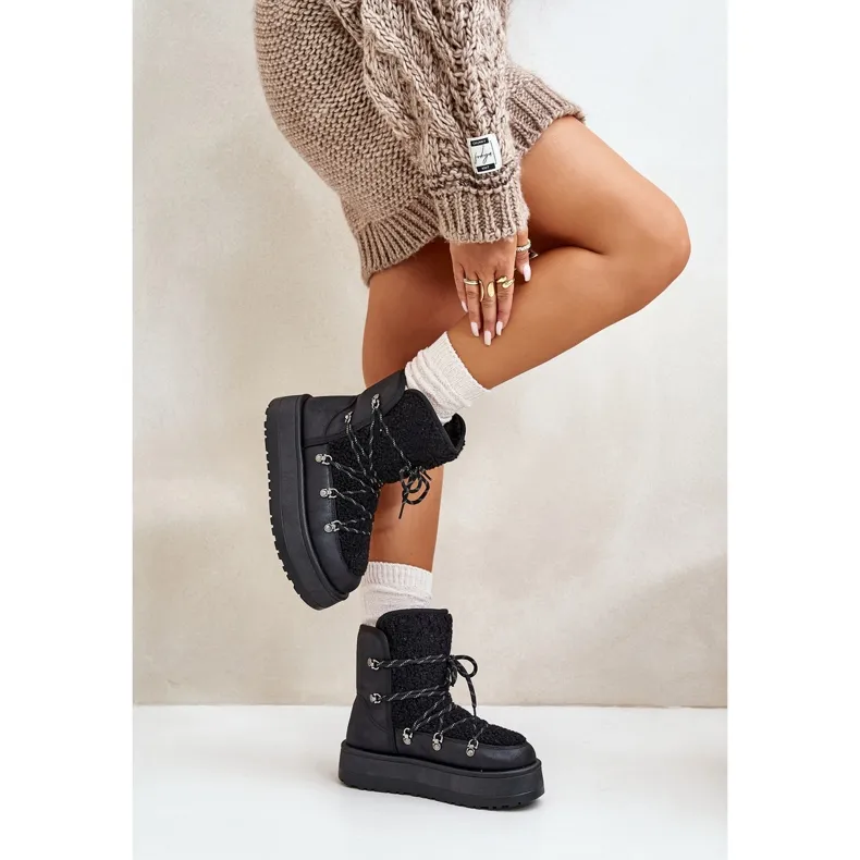 Women's Snow Boots On The Platform With Lacing Black Riaviana