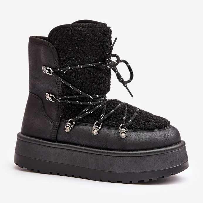 Women's Snow Boots On The Platform With Lacing Black Riaviana