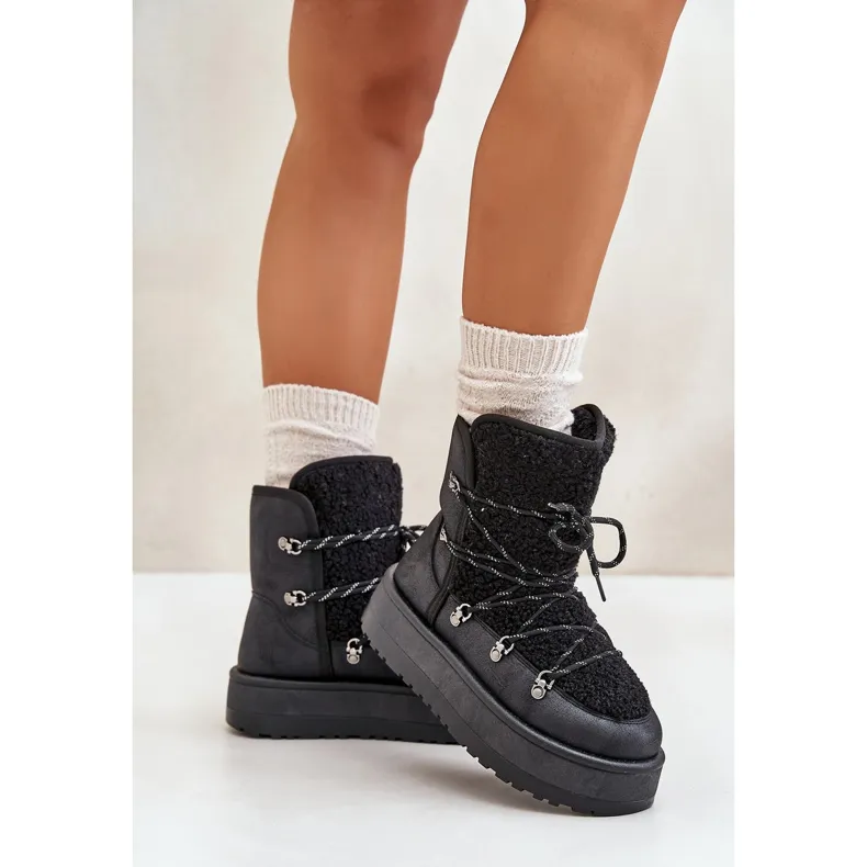 Women's Snow Boots On The Platform With Lacing Black Riaviana