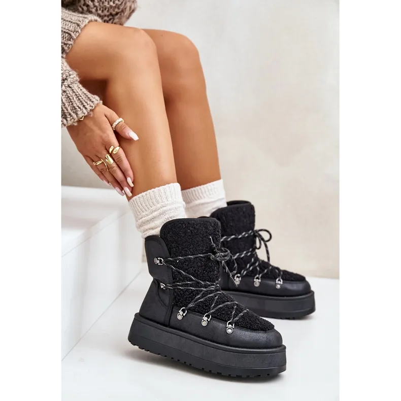 Women's Snow Boots On The Platform With Lacing Black Riaviana