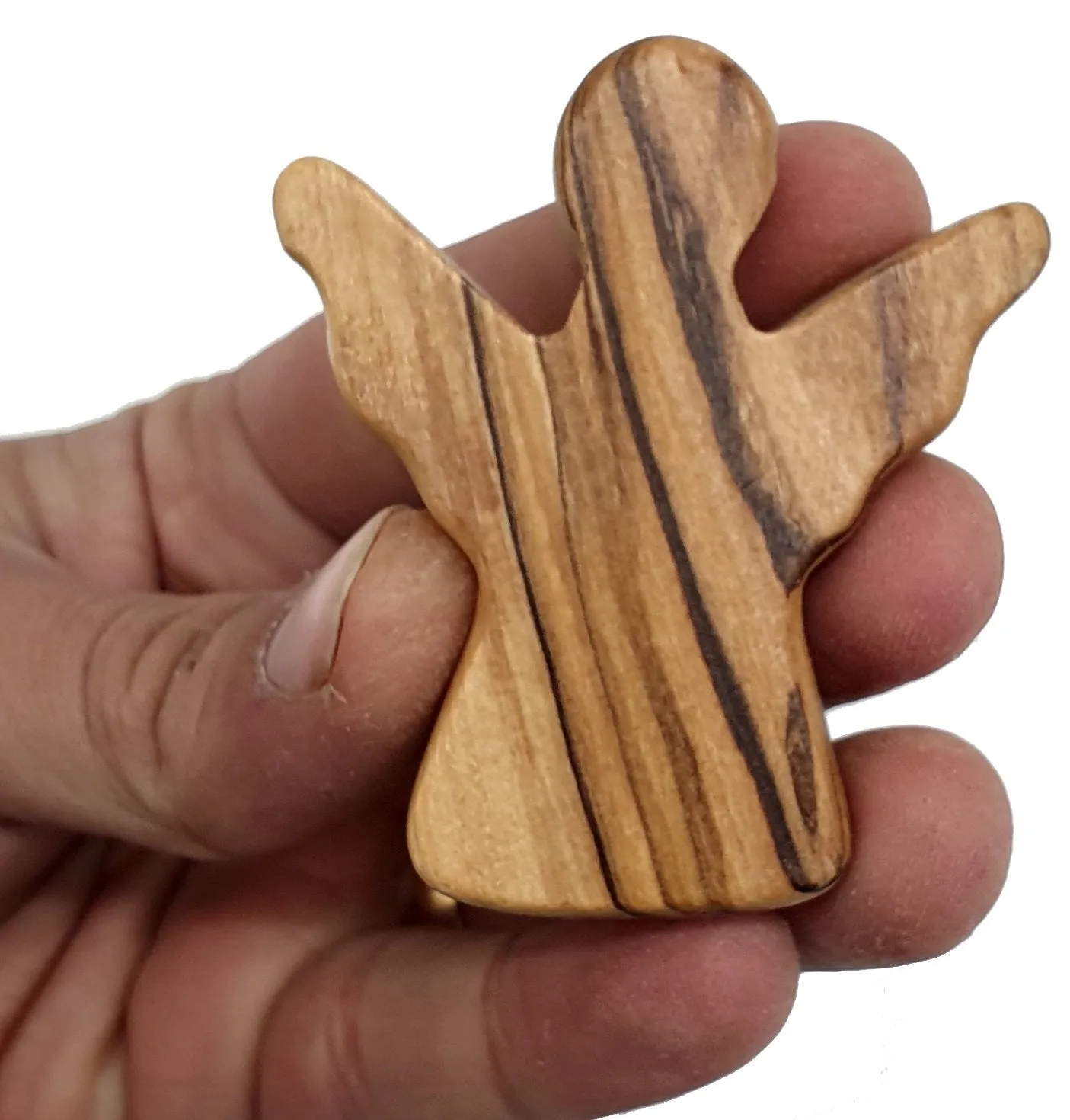 Zuluf Handheld Olive Wood Guardian Angel Figurine - Comfort and Blessings for Stress, Worry, and Anxiety - Perfect Baptismal, Ne